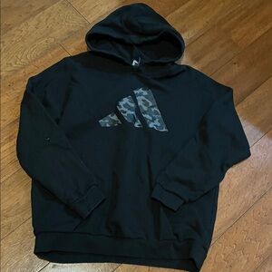 Adidas Women’s Oversized Black Hoodie with Camouflage Logo